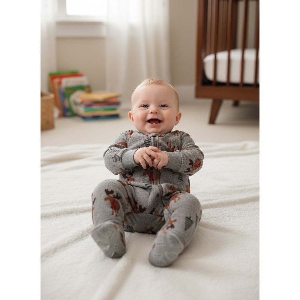 Just One You by Carters 18 Months Gray Fleece Moose Footed Sleeper Pajama